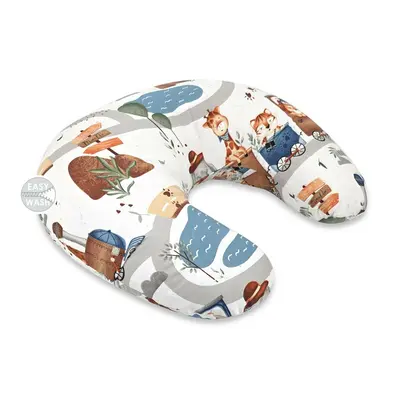 Perna pentru alaptat, MimiNu, Din bumbac certificat Oeko Tex Standard 100, Cu husa detasabila, Cu fermoar securizat, Circumferinta 155 cm, Design, Zoo in train BYN6426972029292