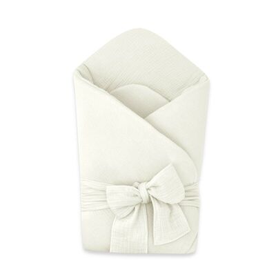 Paturica de infasat, Qmini, Din muselina dubla, Cu inchidere cu panglica, Dimensiune 75x75 cm, Din material certificat Oeko Tex Standard 100, Cream BYN6426972029735