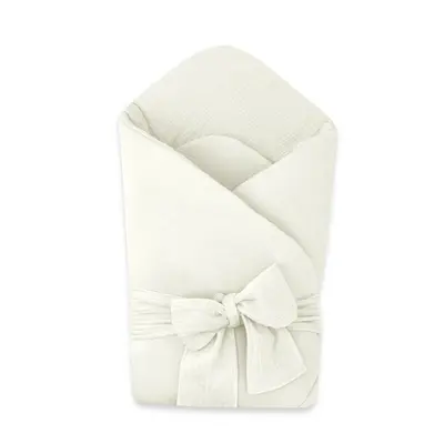 Paturica de infasat, Qmini, Din muselina dubla, Cu inchidere cu panglica, Dimensiune 75x75 cm, Din material certificat Oeko Tex Standard 100, Cream BYN6426972029735