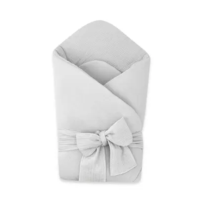 Paturica de infasat, Qmini, Din muselina dubla, Cu inchidere cu panglica, Dimensiune 75x75 cm, Din material certificat Oeko Tex Standard 100, Gray BYN6426972029728