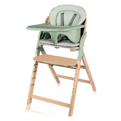 Scaun de masa multifunctional Megan, Lionelo, Din lemn de fag, 6 luni- adult, Reglabil pe inaltime, Husa impermeabila, Tavita silicon, Suport de picioare reglabil, Greutate maxima 110 Kg, Verde BYNLO-MEGAN_GREEN_WOOD