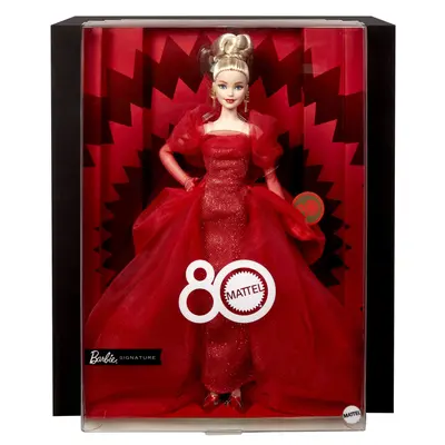 BARBIE SIGNATURE ANIVERSARE 80 DE ANI PAPUSA BARBIE BLONDA CU ROCHIE DE BAL ROSIE VIVMTJBJ17