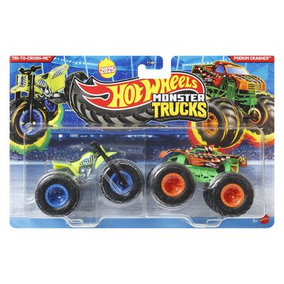 HOT WHEELS MONSTER TRUCK SET 2 MASINI TRI TO CRUSH ME SI PODIUM CRASHER SCARA 1 LA 64 VIVMTFYJ64_JCC70
