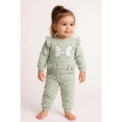 Set bluzita si pantaloni fetite 100% bumbac - verde bbl41