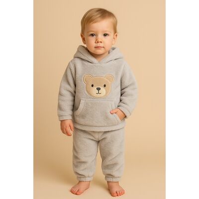 Set pufos hanorac si pantaloni welsoft - light gray bbl46