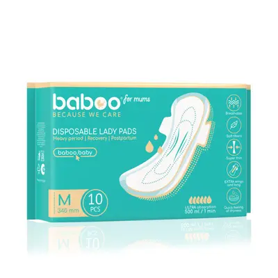 Absorbante postnatale de unica folosinta baboo-10 bucati, marime m 340 mm ba2-109