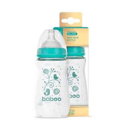 Biberon din sticla anticolici baboo - gat larg, 250 ml, 3 luni+ ba3-123