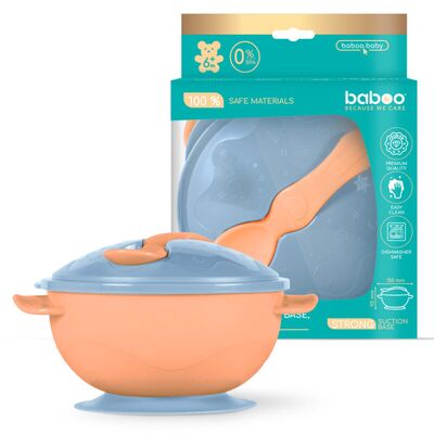 Bol portocaliu cu ventuza, capac si lingurita baboo 6 luni+ ba9-042