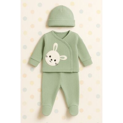 Set nana 3 piese bebelusi – bluza, pantaloni si caciulita din bumbac 100% bbl-bbn4