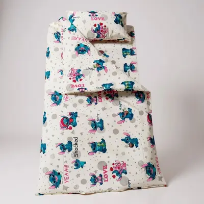 Lenjerie bumbac ranforce pat 3 piese copii 2-6 ani Angel si Stitch pentru saltele 130x60 cm ASC6427968006648
