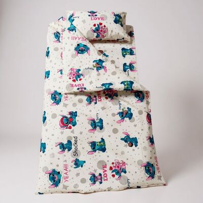 Lenjerie bumbac ranforce pat 3 piese copii 2-8 ani Angel si Stitch pentru saltele 140x70 cm ASC6427968006631