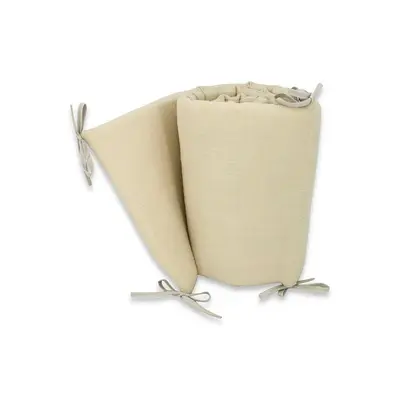 Aparatoare pentru patut, Qmini, Din muselina dubla, 180x30 cm, Cu panglici, Din material certificat Oeko Tex Standard 100, Warm Beige BYN6426972029995