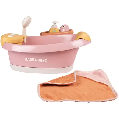 Cadita pentru papusa Smoby Baby Nurse Balneo Bath roz cu 3 accesorii HUBS7600220386