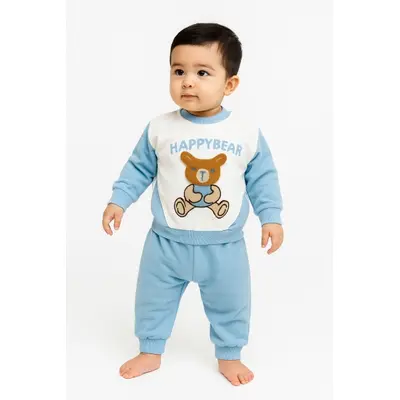 Costumas bebelusi happybear bleu &ndash; set bluza si pantaloni trmd416328