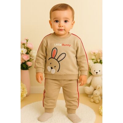 Costumas bebelusi little bunny crem cu rosu – bumbac moale trmb4290