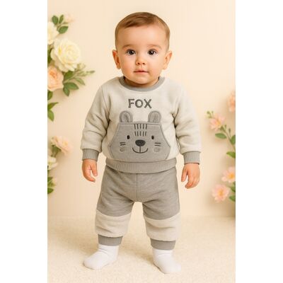 Costumas gri plusat pentru bebelusi | set bluzita si pantaloni confortabili trmb886