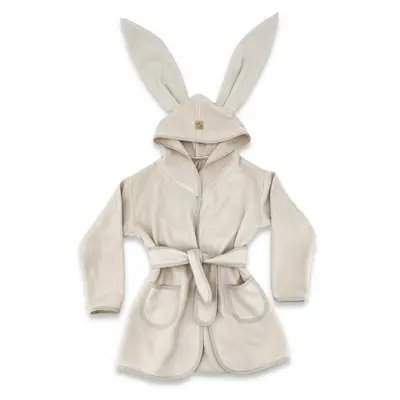 Halat de baie, Qmini, Cu urechi, S, 6 - 24 luni, Moale, Cu buzunare, Cu cordon, Din tricot termo-terry din bambus, Materiale certificate Oeko Tex Standard 100, Beige BYN6426972030038