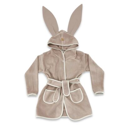 Halat de baie, Qmini, Cu urechi, S, 6 - 24 luni Moale, Cu buzunare, Cu cordon, Din tricot termo-terry din bambus, Materiale certificate Oeko Tex Standard 100, Mocha BYN6426972030045