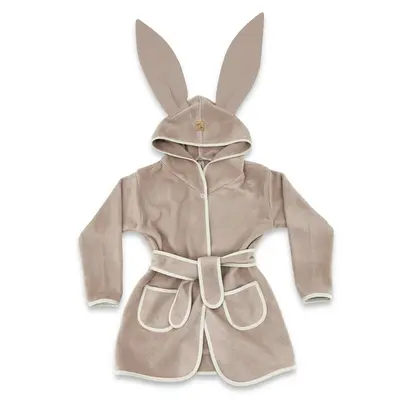 Halat de baie, Qmini, Cu urechi, S, 6 - 24 luni Moale, Cu buzunare, Cu cordon, Din tricot termo-terry din bambus, Materiale certificate Oeko Tex Standard 100, Mocha BYN6426972030045