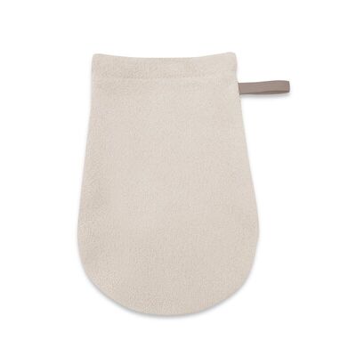 Manusa de baie, Qmini, Pentru bebelusi, 12x21 cm, Din tricot termo-terry din bambus, Materiale certificate Oeko Tex Standard 100, Beige BYN6426972030083