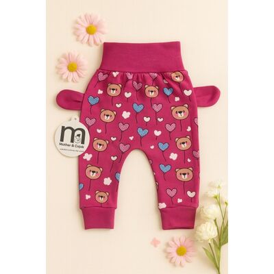 Pantaloni bebe roz cu ursuleti si inimioare - mother & cojok trmb2070-1