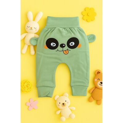 Pantaloni vernil bebe cu imprimeu vesel si urechi aplicate – model confortabil din bumbac trmd2070