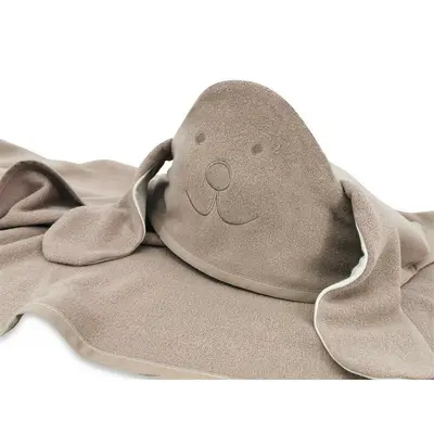 Prosop cu gluga, Qmini, Mare, Cu broderie si urechi, Dimensiune 100x100 cm, Din tricot termo-terry din bambus, Materiale certificate Oeko Tex Standard 100, Eared Bear Mocha BYN6426972030151