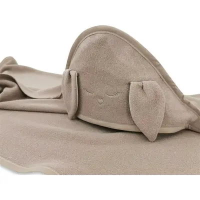 Prosop cu gluga, Qmini, Mare, Cu broderie si urechi, Dimensiune 100x100 cm, Din tricot termo-terry din bambus, Materiale certificate Oeko Tex Standard 100, Rabbit Mocha BYN6426972030175