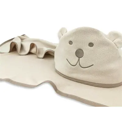 Prosop cu gluga, Qmini, Mare, Cu broderie si urechi, Dimensiune 100x100 cm, Din tricot termo-terry din bambus, Materiale certificate Oeko Tex Standard 100, Teddy Bear Beige BYN6426972030205