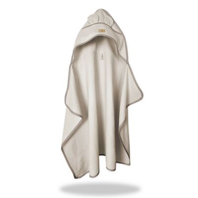 Prosop cu gluga pentru juniori, Qmini, Cu urechi si agatatoare, Dimensiune 120x85cm, Din tricot termo-terry din bambus, Materiale certificate Oeko Tex Standard 100, Beige BYN6426972030106