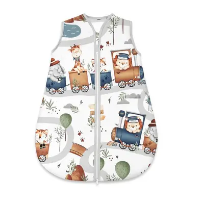 Sac de dormit, MimiNu, Pentru bebelusi, De iarna, Din bumbac certificat Oeko Tex Standard 100, Cu fermoar, 70 cm, 0 - 6 luni, 2.5 Tog, Zoo in train BYN6426972030274