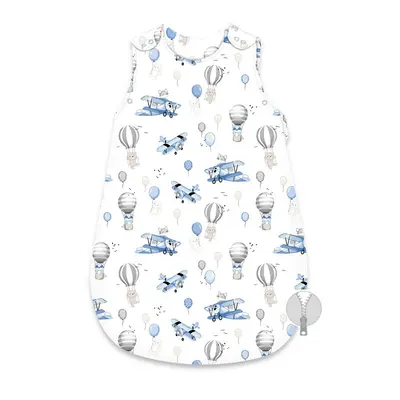 Sac de dormit, MimiNu, Pentru bebelusi, De iarna, Din bumbac certificat Oeko Tex Standard 100, Cu fermoar lateral, Cu capse pe umar, 74 cm, 0 - 6 luni, 2.5 Tog, Blue Plane BYN6426972030243