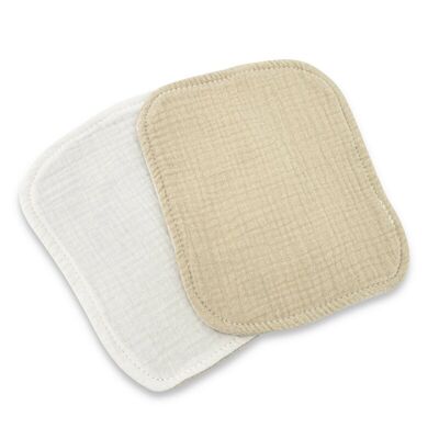 Set de 2 lavete, Qmini, Din bambus si muselina, Pentru ingrijirea corpului bebelusului, Materiale certificate Oeko Tex Standard 100, Beige Cream si Warm Beige BYN6426972029957
