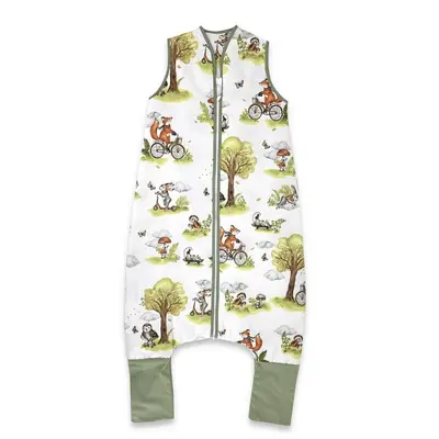 Sac de dormit, Qmini, Cu picioruse, De iarna, Din bumbac certificat Oeko Tex Standard 100, Cu fermoar, 103 cm, M, Fox on bikes Natural BYN6426972030601