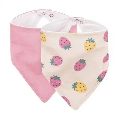 Set bavete bandana, Petite&Mars, Luke, 2 bucati, Bumbac 100% natural, Reglabila cu capse, 3 luni+, Protectie hainute, Bej/Roz BYN412820