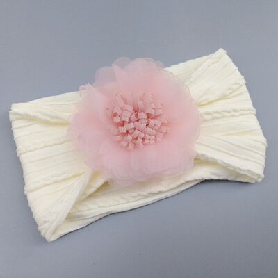 Bentita galbena lata cu model din tesatura si fundita din tulle mbj0074-1-c7