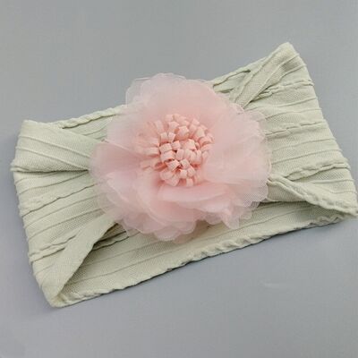 Bentita gri lata cu model din tesatura si fundita din tulle mbj0074-3-c7