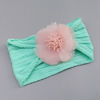 Bentita verde lata cu model din tesatura si fundita din tulle mbj0074-2-c7