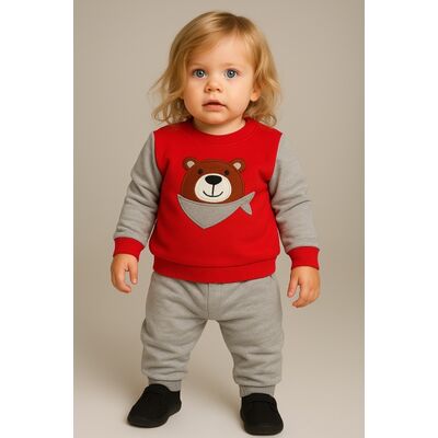 Set bluzita cu pantaloni 100% bumbac cu ursulet gules - rosu bbl63