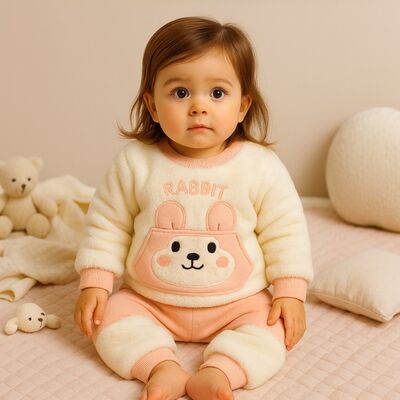 Set pufos cu bluzita si pantaloni pentru bebelusi - pink rabbit bbl13-1