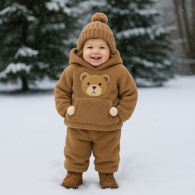 Set pufos hanorac si pantaloni welsoft - brown bbl64