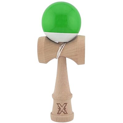 Kendama X 18 cm cu bilă cauciucată Verde/Alb – lemn natural, design premium, joc de dexteritate - ASC6427968007706