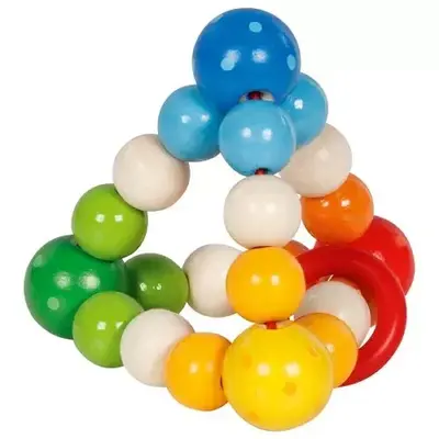 Inel senzorial pentru bebelusi, model piramida colorata, cu bile de lemn, goki