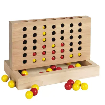 Joc de logica pentru copii, 4 pe un rand, de lemn, goki