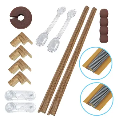 Pachet sisteme de siguranta copii, 14 piese, culoarea lemnului inchis