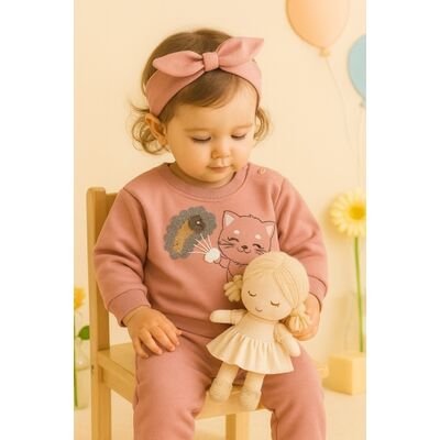 Costumas bebe fete roz cu pisicuta – confort, stil si joaca trmd4173