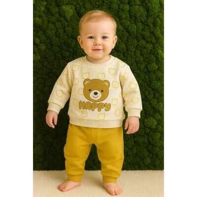 Costumas bebelusi happy bear crem-galben | confort & design premium trmb654