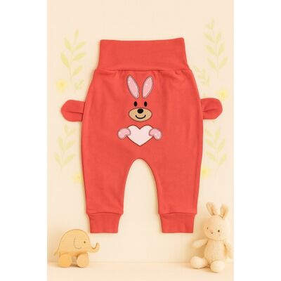 Pantaloni bebe corai cu ursuleti si inimioare - mother & cojok trmd2070-4