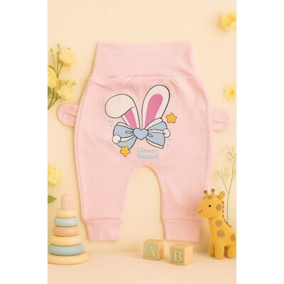 Pantaloni bebe roz cu iepuras si fundita - mother & cojok trmb2070-5