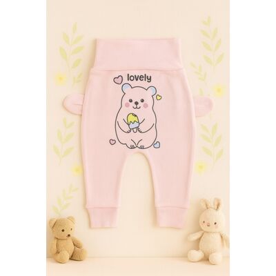 Pantaloni bebe roz cu ursulet - mother & cojok trmd2070-5